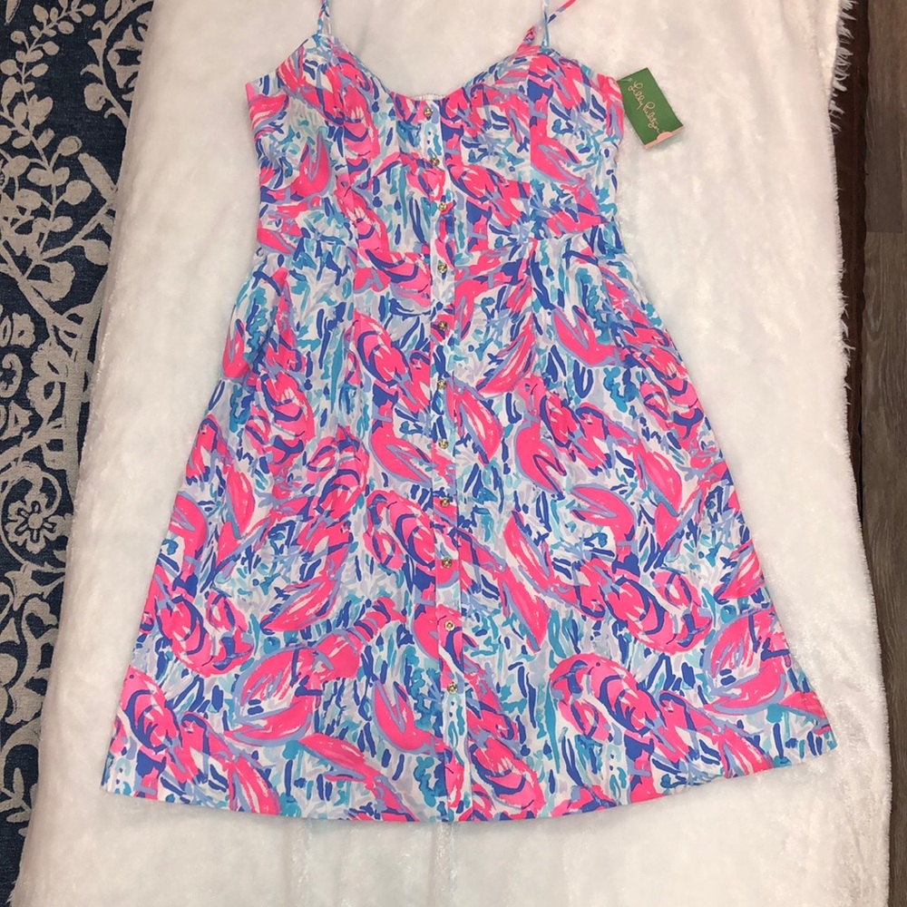 NWT Lilly Pulitzer Easton Dress in Cosmic Coral Cracked Up, Size 8
